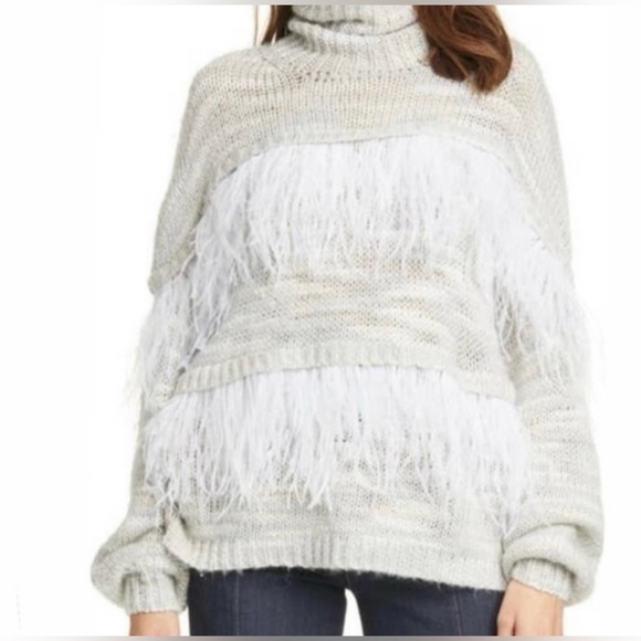 Cinq à Sept Valentina Turtleneck Sweater with Ostrich Feathers Size XS - Picture 4 of 10